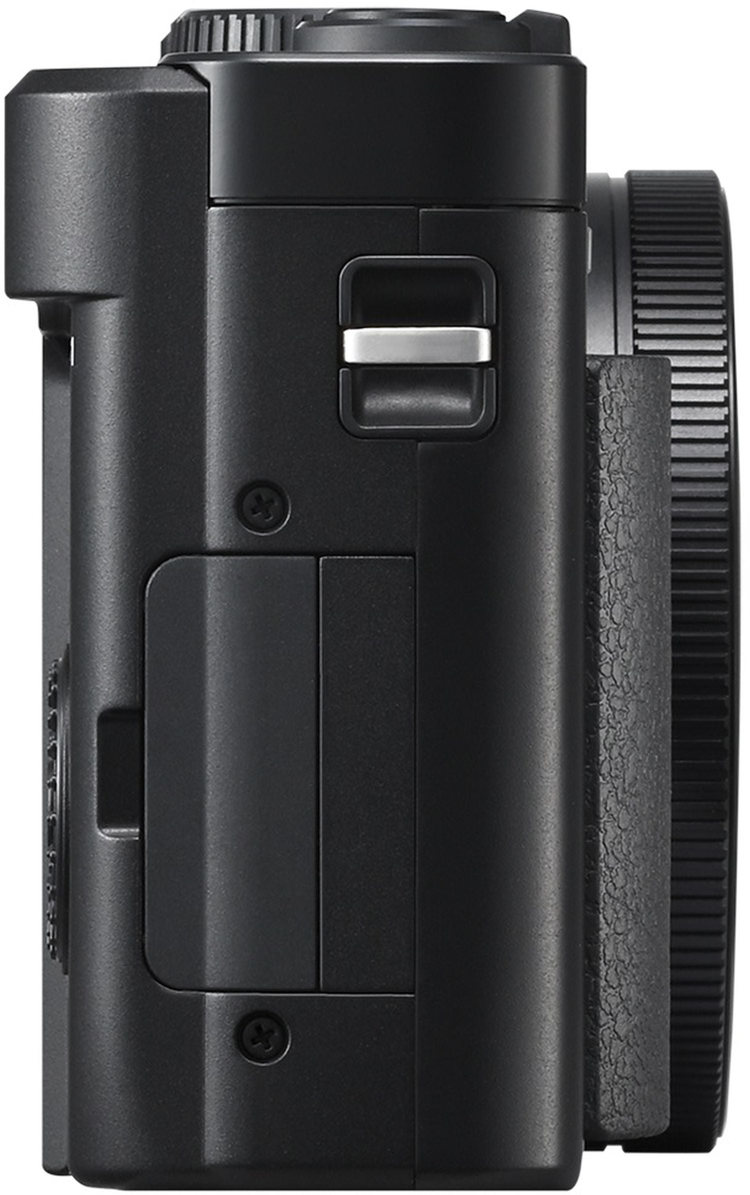 Black Panasonic Lumix TZ99 video camera with compact design and adjustable lens, ideal for travel and outdoor filming.