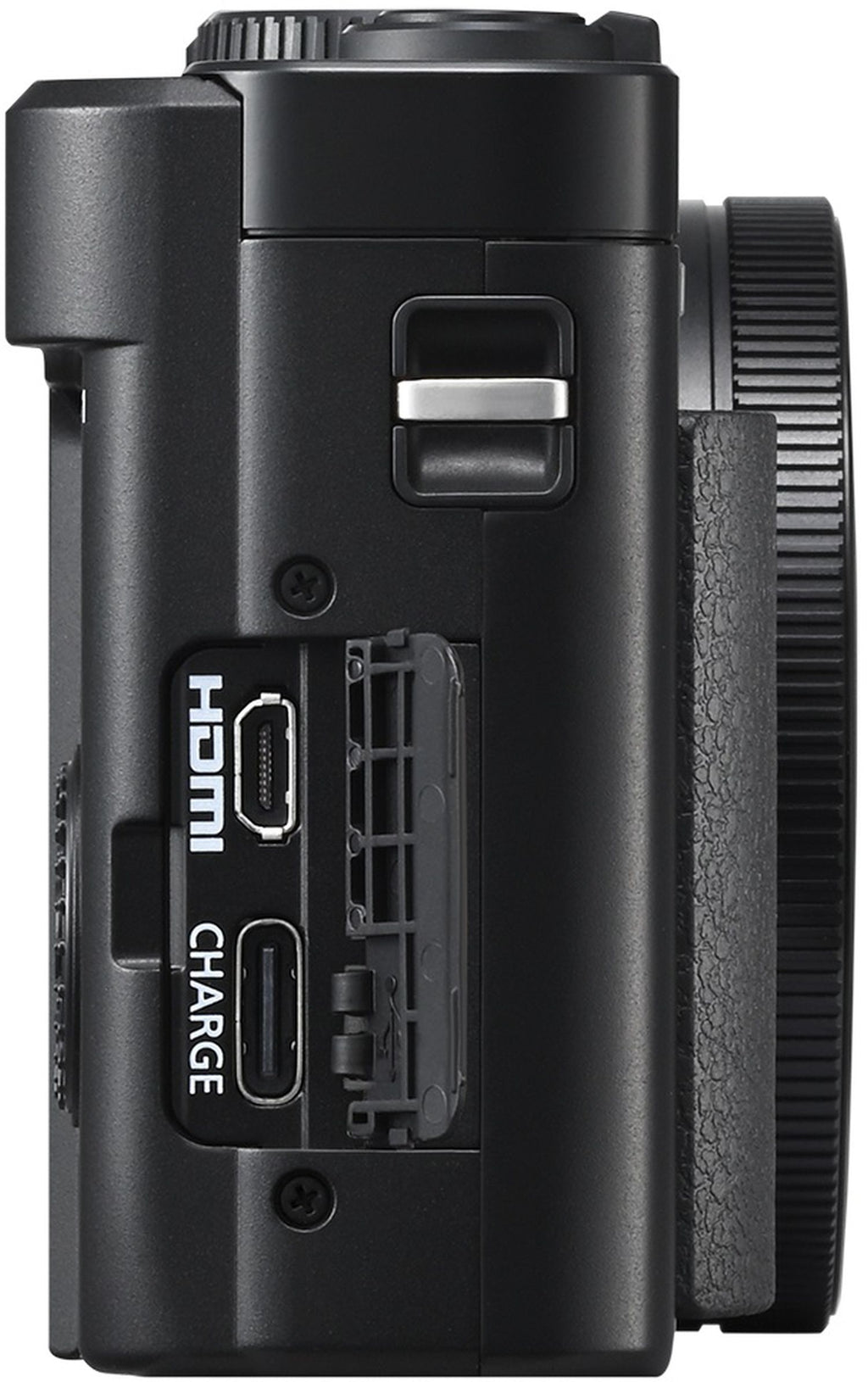 Black Panasonic Lumix TZ99 video camera with compact design and LCD screen, ideal for travel and vlogging.