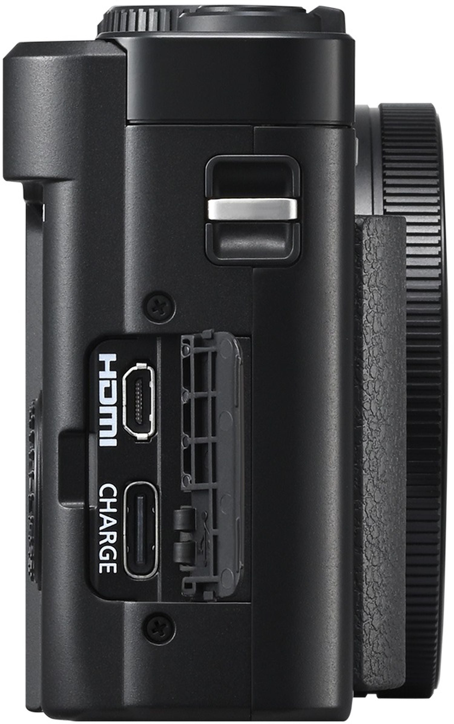 Black Panasonic Lumix TZ99 video camera with compact design and LCD screen, ideal for travel and vlogging.