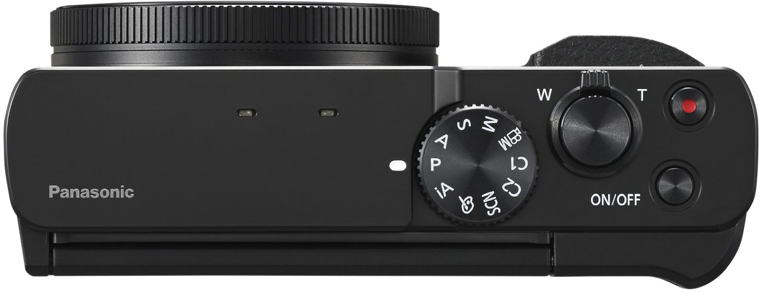 Panasonic Lumix TZ99 compact video camera in black with adjustable lens and built-in zoom for travel and vlogging.