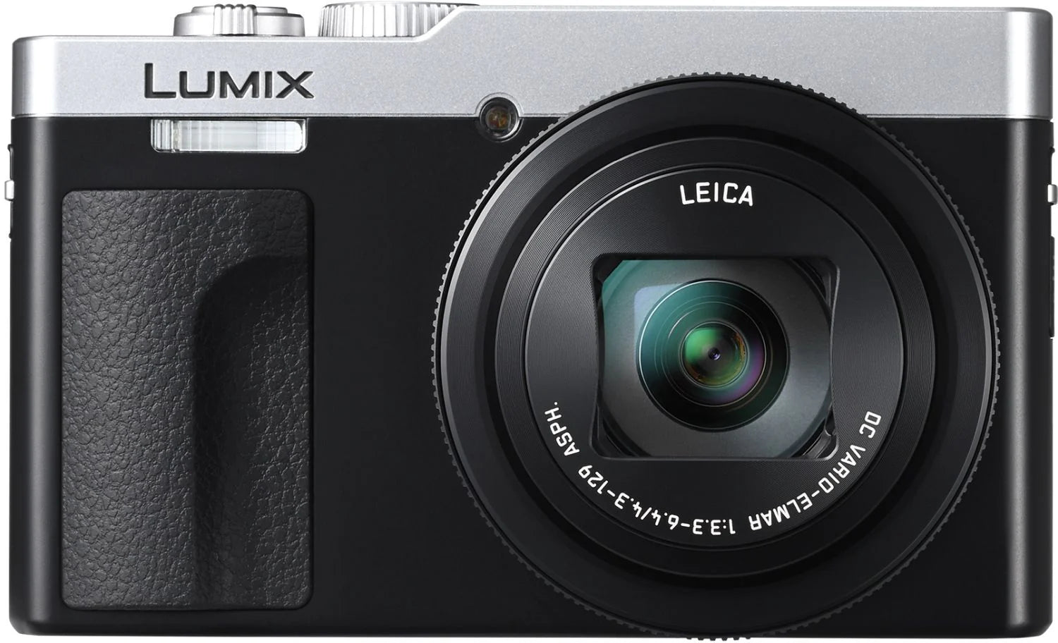 Panasonic Lumix TZ99 compact video camera in silver and black with lens and mode dial visible