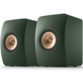 KEF LS50 Meta passive bookshelf speakers with sleek black finish and front grille, designed for high-quality home audio.