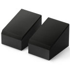 KEF Q8 Meta Dolby Atmos speakers showing sleek black design with grille covers and side panels for immersive sound experience.