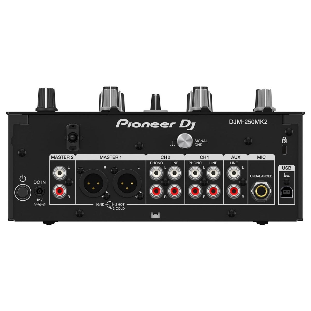 Pioneer DJM-250MK2 DJ mixer with dual channels, jog wheels, and control knobs for professional DJ mixing and sound management.