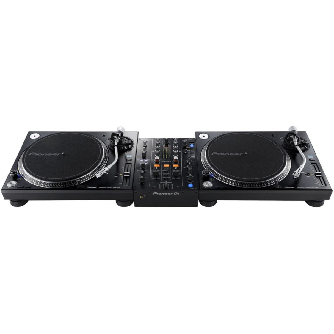 Pioneer DJM-450 DJ mixer with dual channels, faders, and control knobs, designed for professional DJ performances.