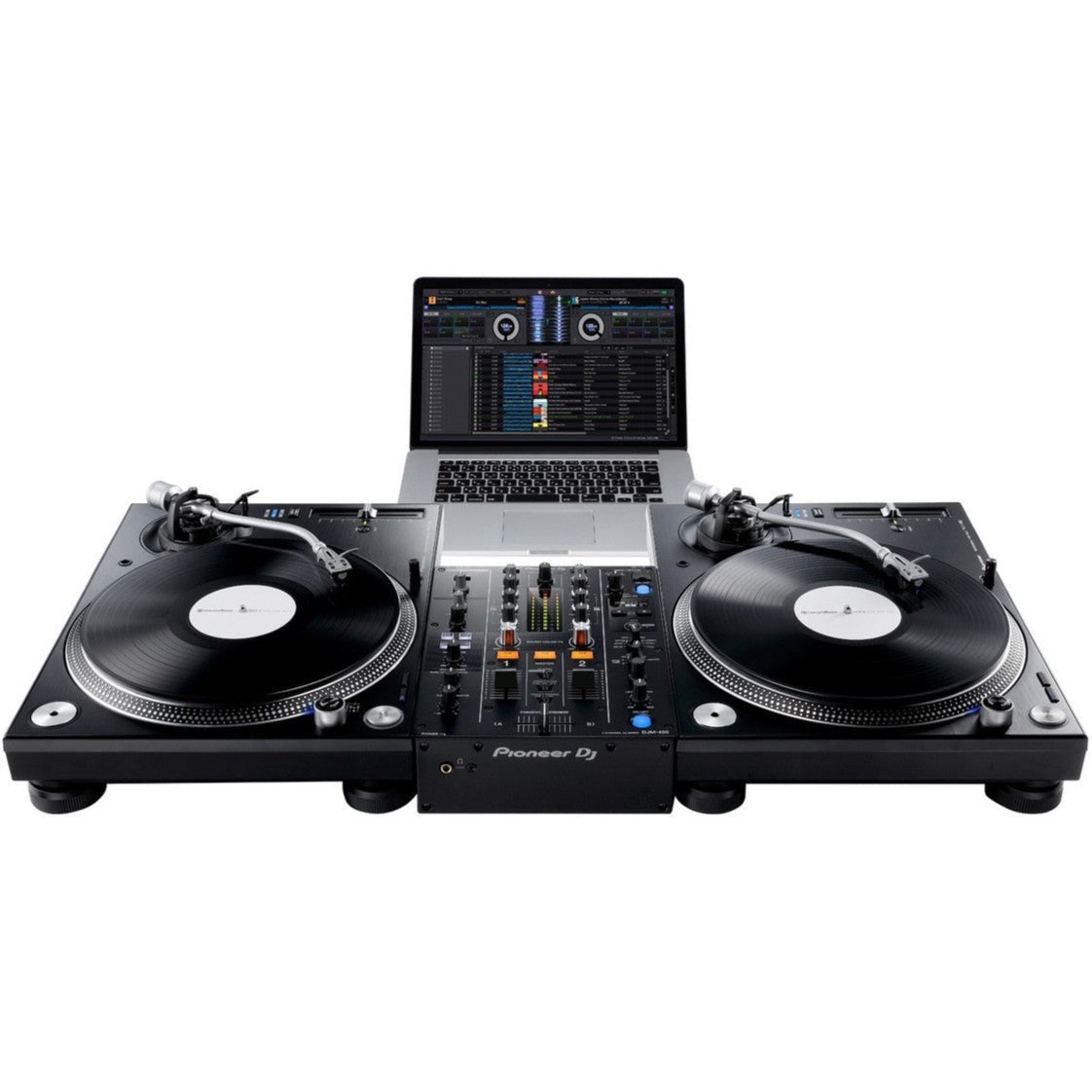 Pioneer DJM-450 DJ mixer with two channels, analog controls, and built-in effects for professional DJ setups.
