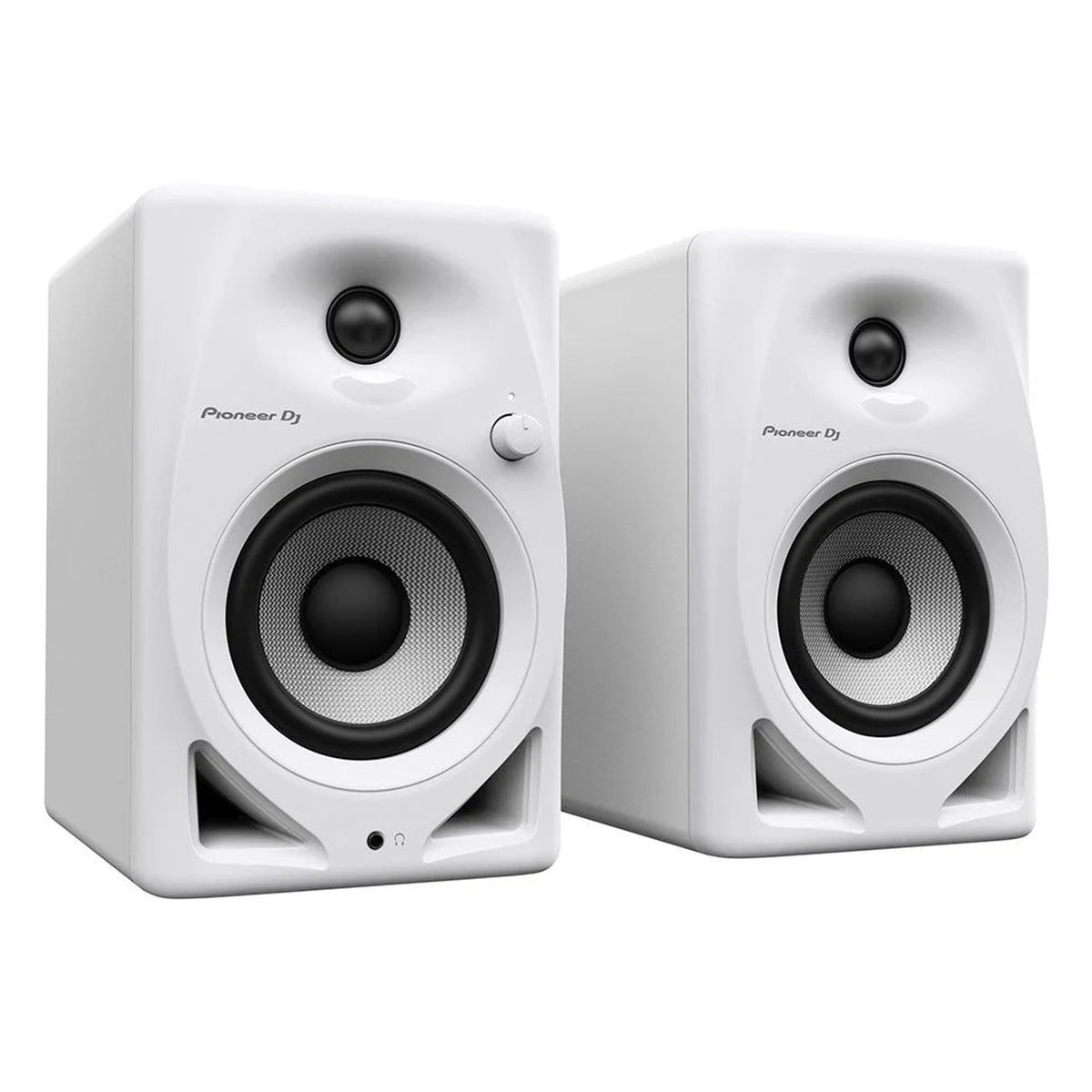 Pioneer DJ DM-40D desktop monitors, angled view in white