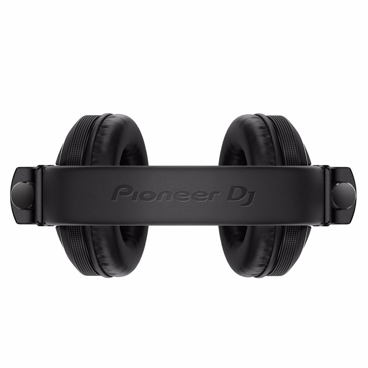 Pioneer DJ HDJ-X5 DJ headphones with black ear cups and headband, showcasing adjustable ear cups and padded headband for comfort.