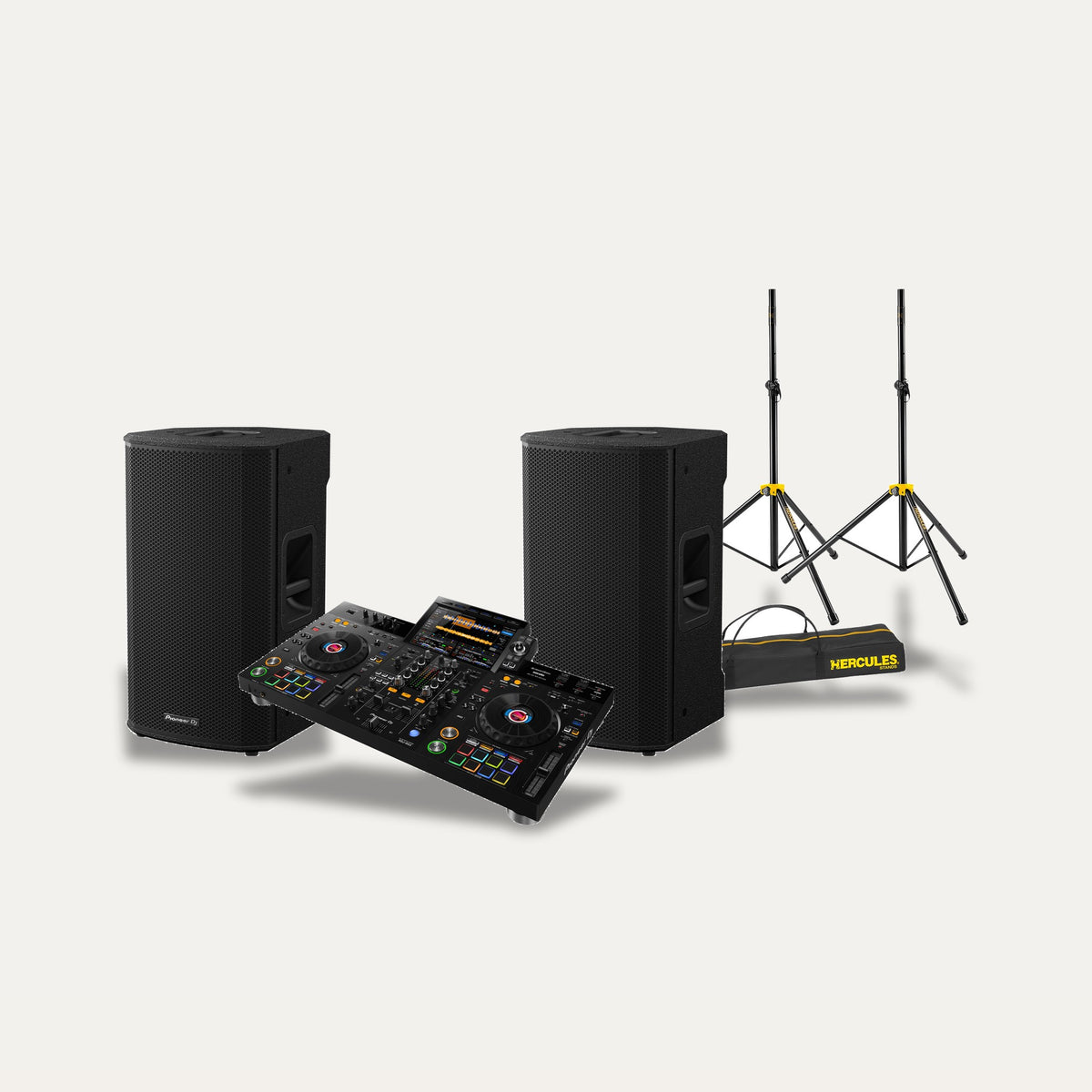 Pioneer XDJ-RX3 + 2 x Pioneer XPRS 122 + Hercules Stands Mobile DJ Set