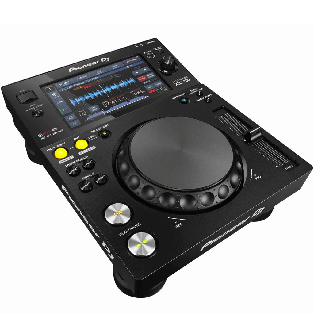 Pioneer DJ XDJ-700 DJ media player with jog wheel, display screen, and control buttons for professional DJ setups.