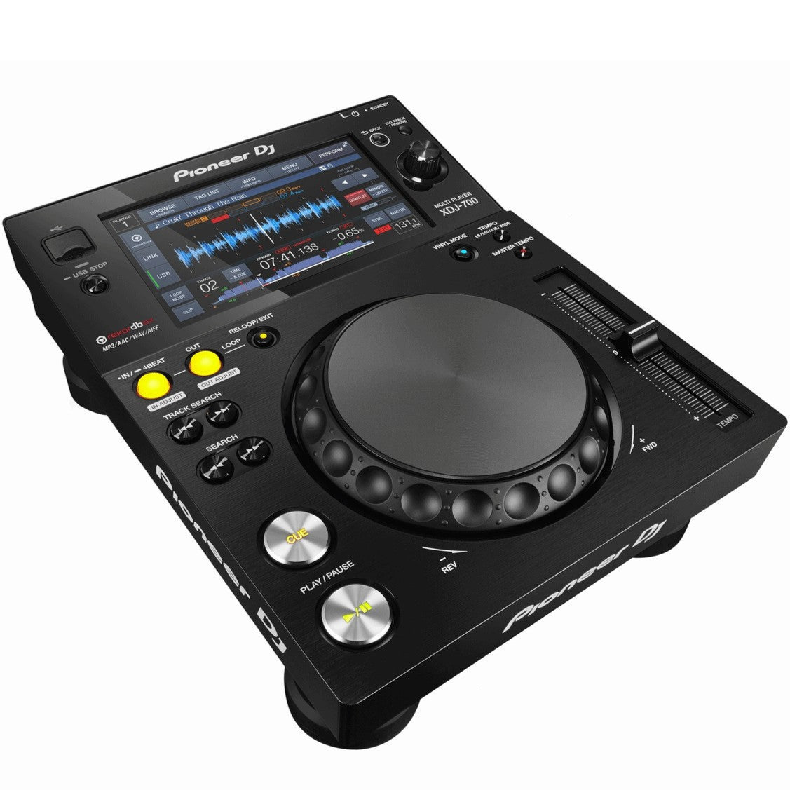 Pioneer DJ XDJ-700 DJ media player with jog wheel, display screen, and control buttons for professional DJ setups.