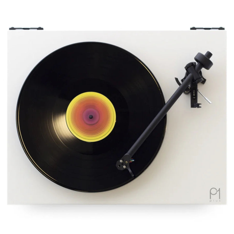 Rega Planar 1 Plus turntable with sleek design, tonearm, and platter, showcasing its high-quality build and modern audio features.