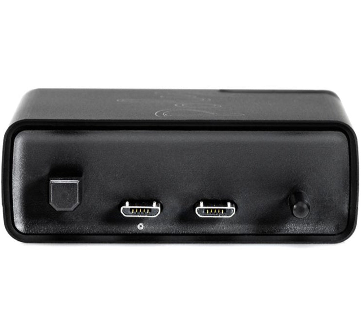 Chord Electronics Poly music streamer with sleek black design and multiple connection ports, displaying front interface and LED indicators.