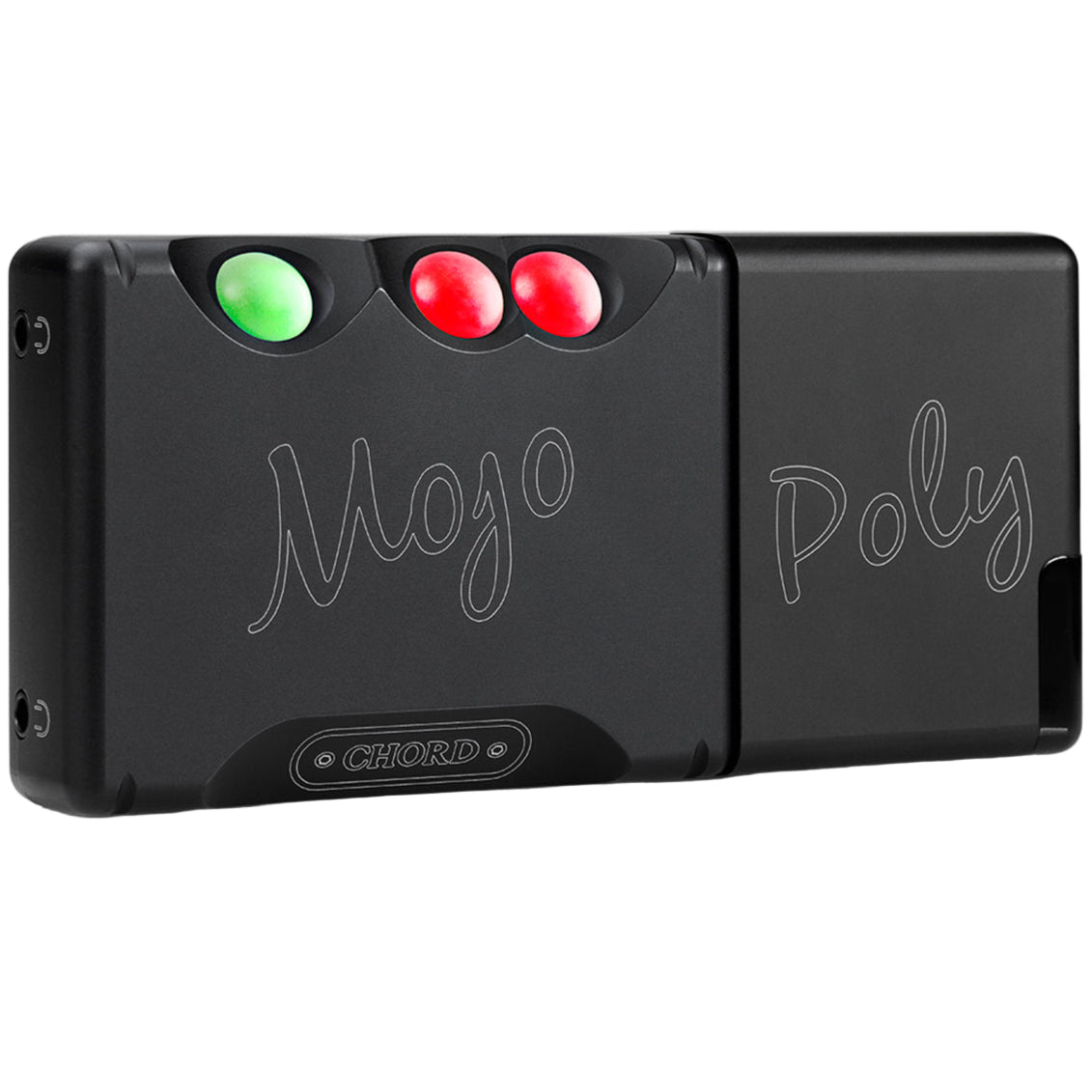 Chord Electronics Poly music streamer device with multiple audio ports and sleek black design, showcasing its modern electronic features.