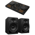 AlphaTheta Pioneer DDJ-FLX4 DJ controller and Pioneer DM-50D Bluetooth studio monitors in bundle, with controls and audio connections visible.