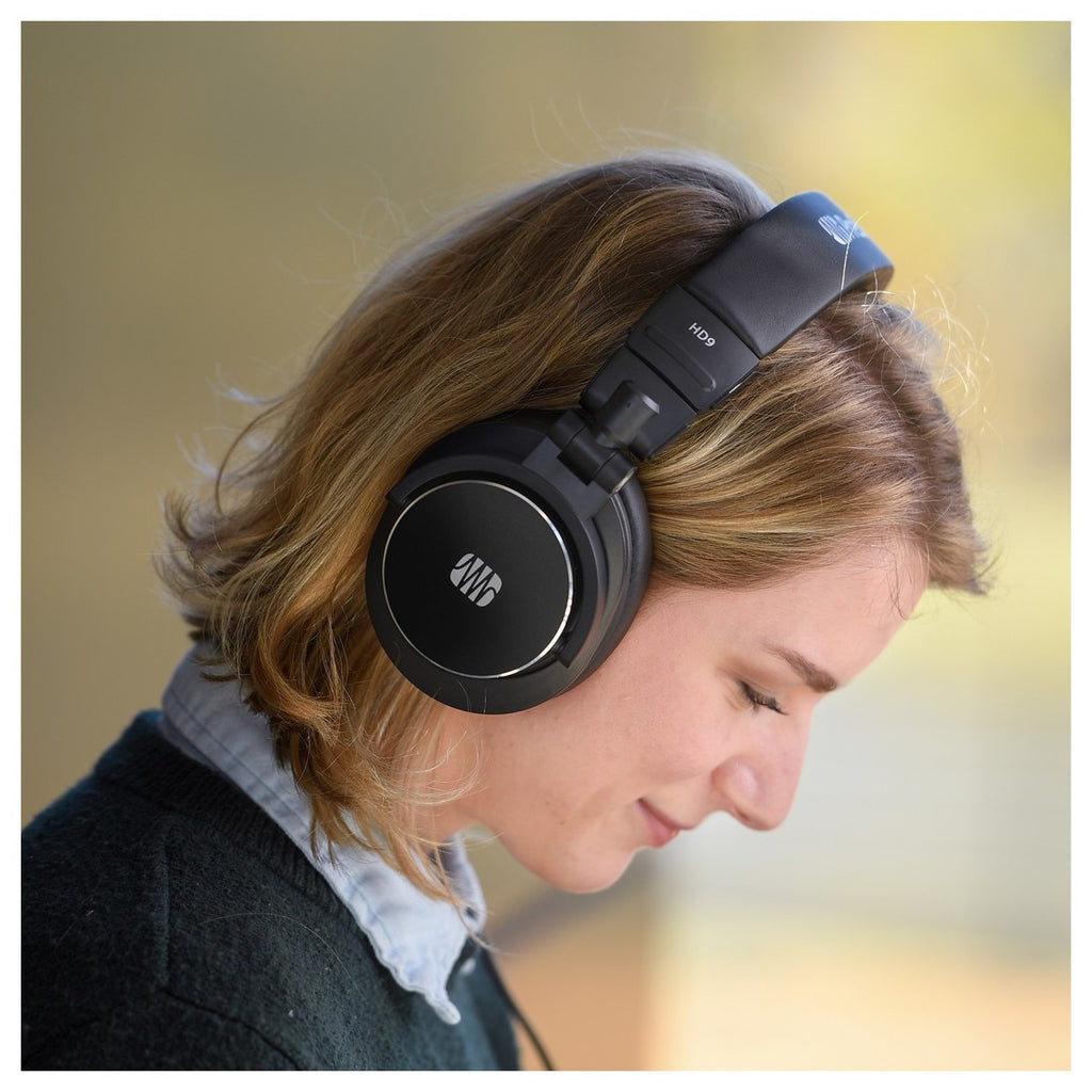 Presonus HD9 studio headphones with over-ear design, cushioned ear cups, and adjustable headband for professional audio monitoring.