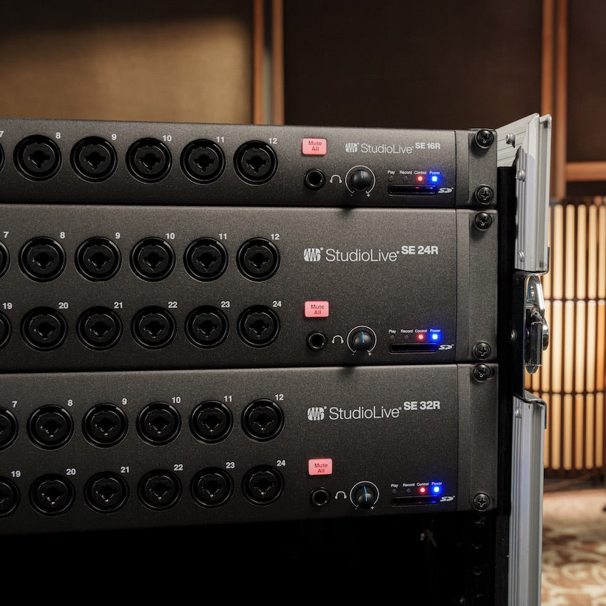 PreSonus StudioLive Series III SE 16R digital mixer with multiple input channels and control knobs, professional audio equipment.