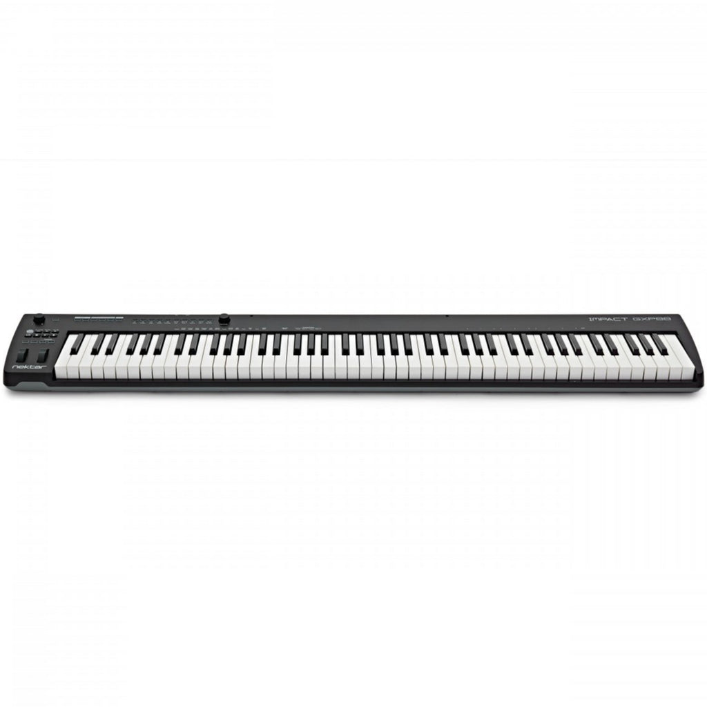 Nektar Impact GXP88 midi keyboard with 88 keys, control knobs, and buttons for music production and performance.
