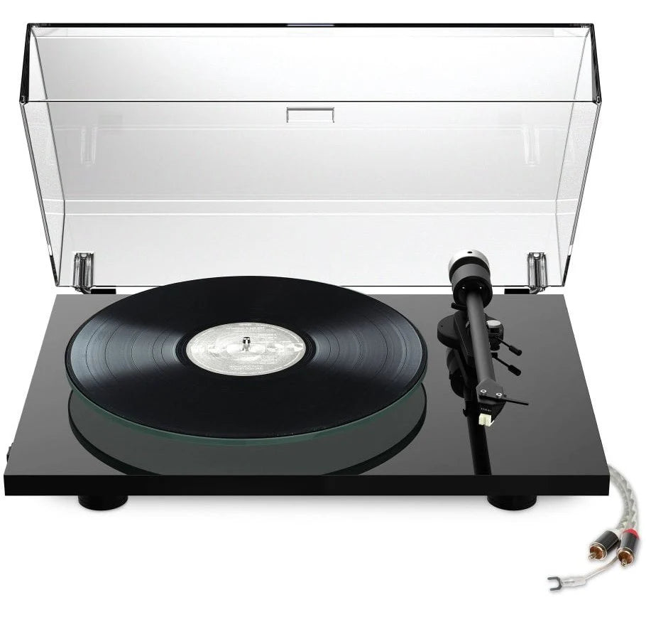 Pro-Ject T2 Super Phono turntable with sleek design, tonearm, and platter, showcasing high-quality audio equipment for vinyl records.