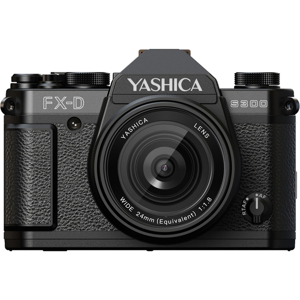 Yashica FX-D S300 compact instant camera with black body, lens, and viewfinder, showcasing its vintage camera design.