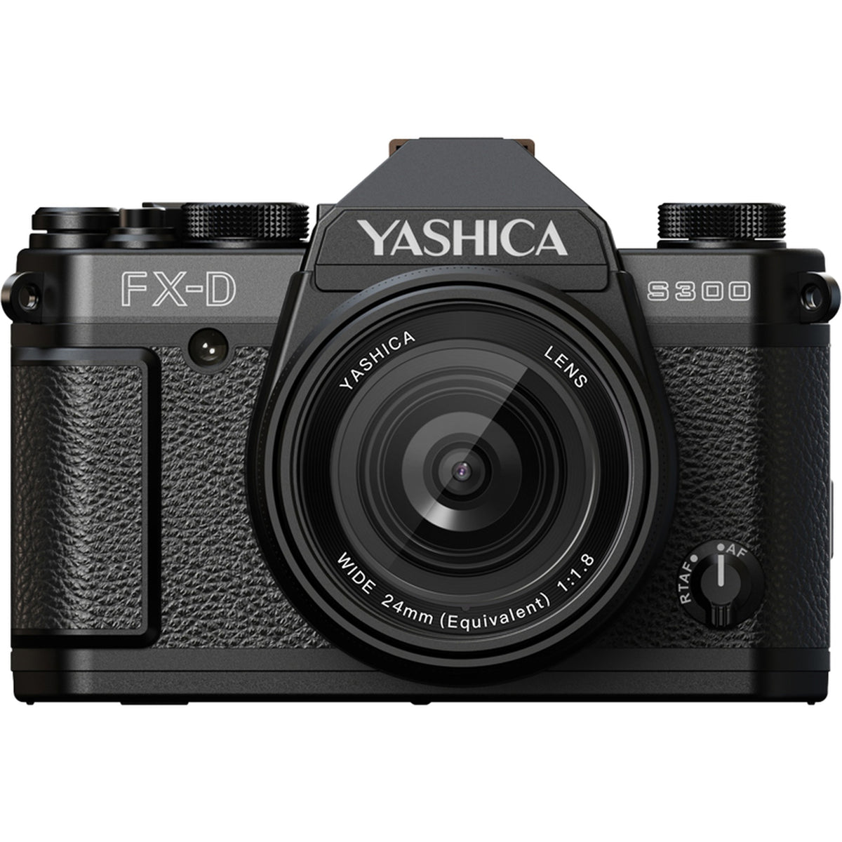 Yashica FX-D S300 compact instant camera with black body, lens, and viewfinder, showcasing its vintage camera design.