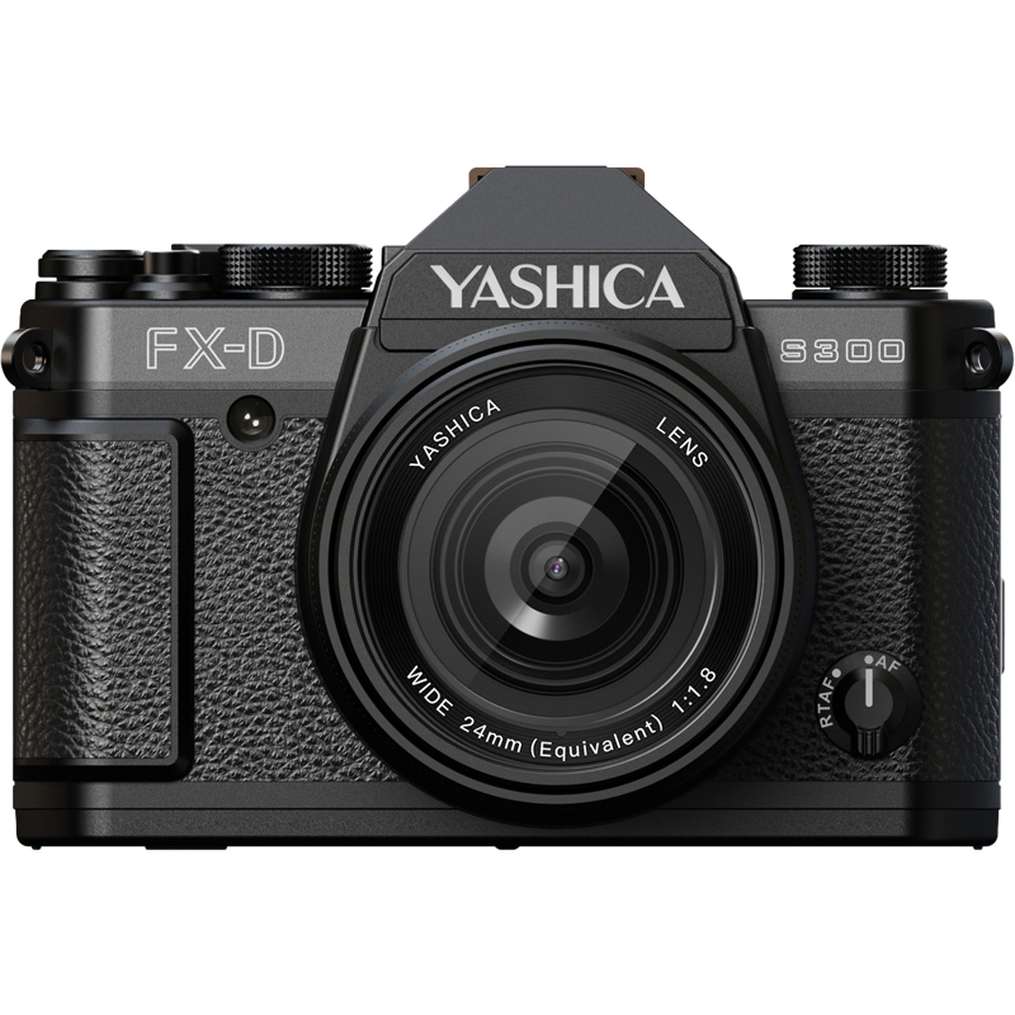 Yashica FX-D S300 compact instant camera with black body, lens, and viewfinder, showcasing its vintage camera design.