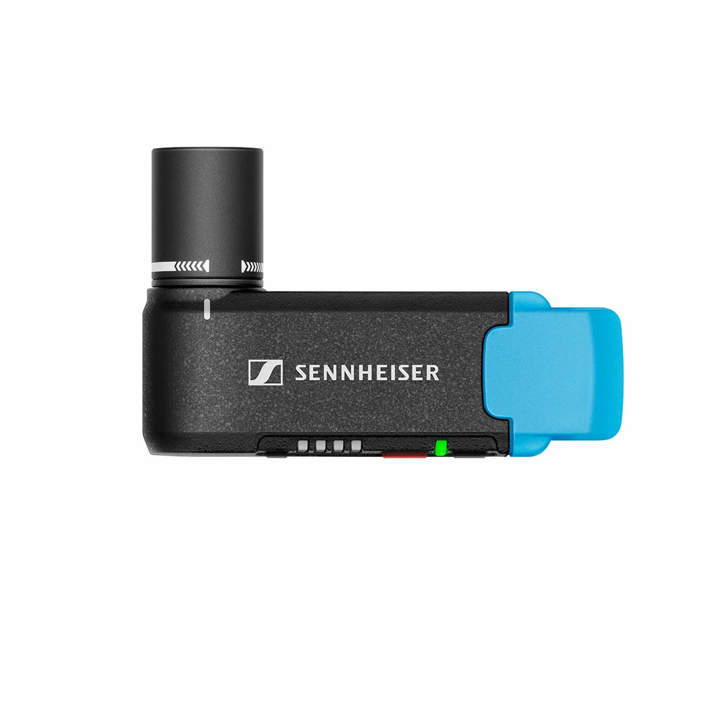 Sennheiser AVX-ME2 professional wireless microphone system receiver and microphone with front view, detailed product shot.