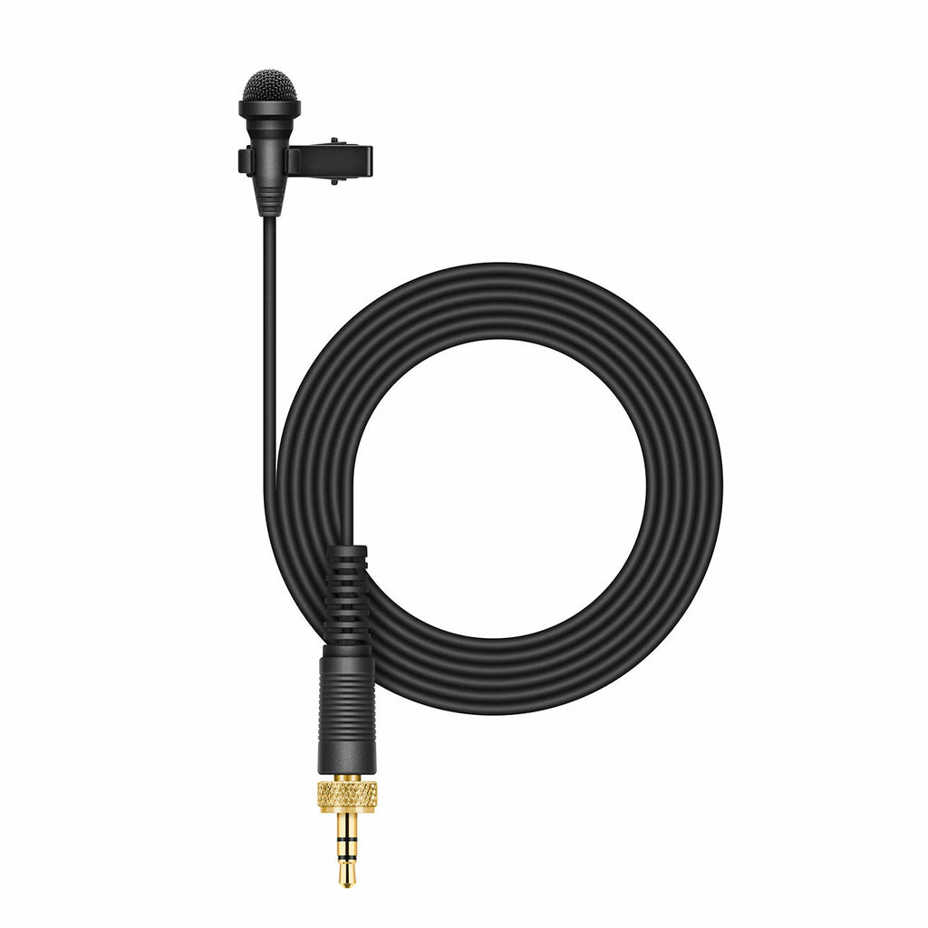 Sennheiser AVX-ME2 professional wireless microphone system with lavalier mic and red accents, designed for high-quality audio recording