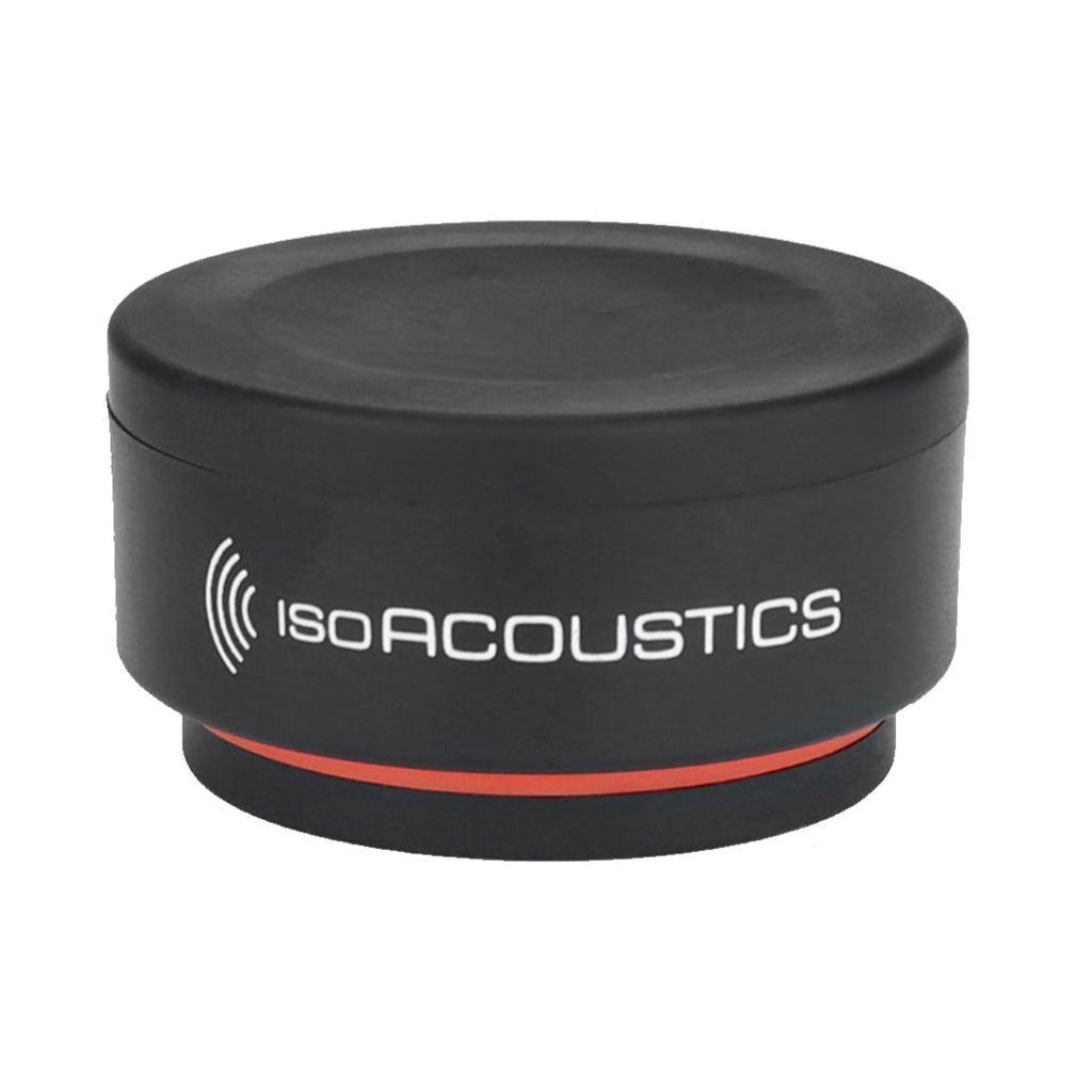 IsoAcoustics ISO-Puck Mini studio monitor stand isolator set on a surface, designed to reduce vibrations and improve sound clarity.