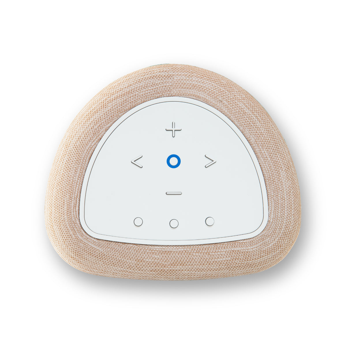 Bluesound Pulse Flex 2025 wireless speaker in tan with top view and shadow, compact design for high-quality audio.