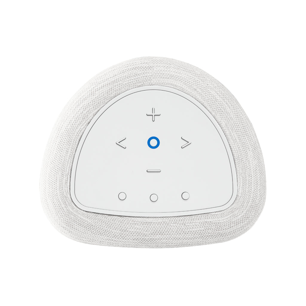 BlueSound Pulse Flex wireless speaker in white, showcasing its top view with modern design and sleek finish.