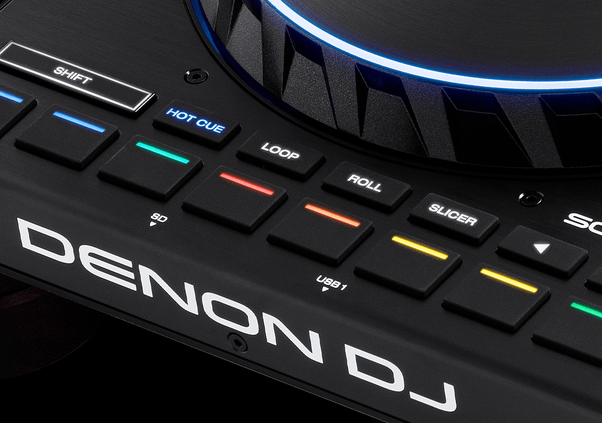 Denon DJ SC6000 Prime DJ media player with large touchscreen display and professional controls for mixing and playback.
