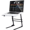 Reloop Laptop Stand supporting a laptop with adjustable height and sturdy design for ergonomic workspace setup.