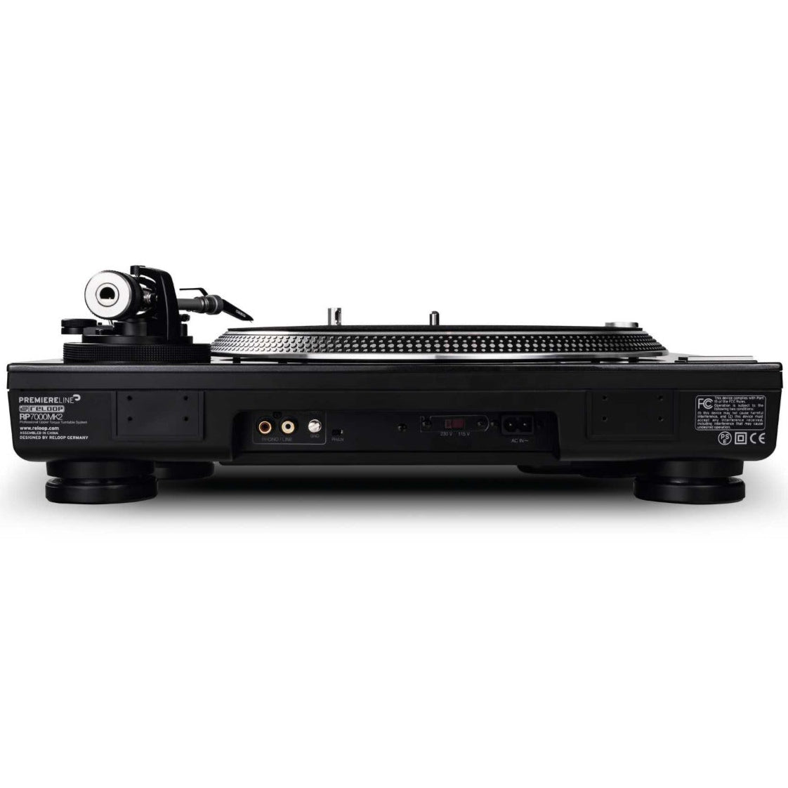 Reloop RP-7000 MK2 DJ turntable with black finish, featuring professional control vinyl and sturdy build for DJ use