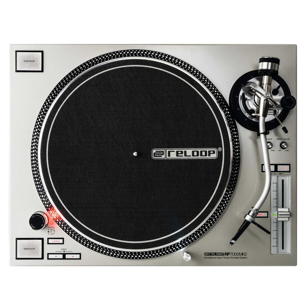 Reloop RP-7000 MK2 DJ turntable with professional pitch control and sturdy build, designed for DJing and mixing.
