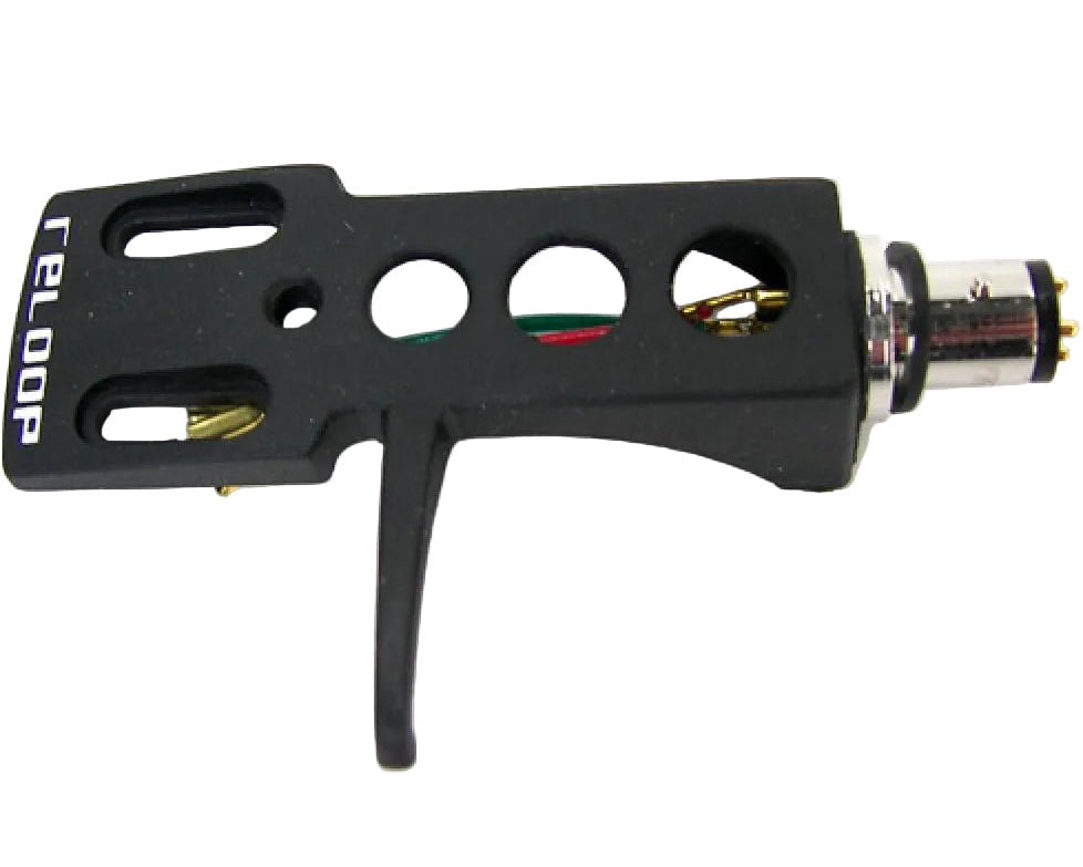 Reloop headshell for turntable cartridge accessories, shown with straight design and top view, used for DJ and audio equipment.