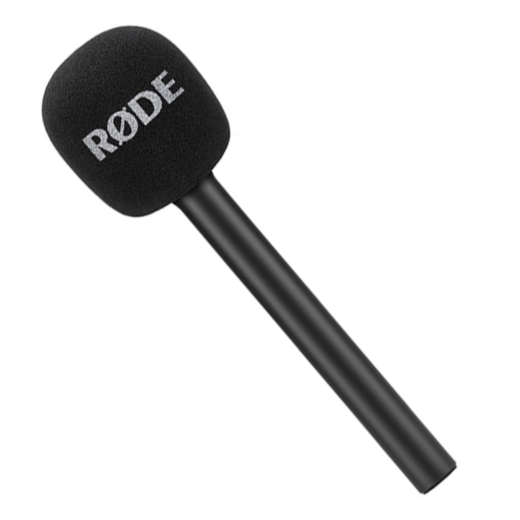 Rode Interview GO handheld microphone adapter for Wireless GO creator wireless microphone system, close-up view of the device