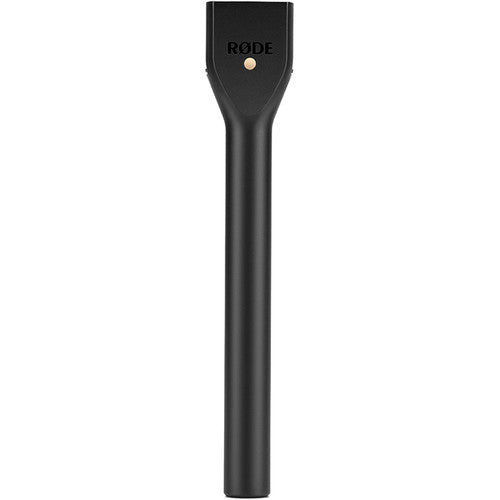 Rode Interview GO handheld microphone adapter for Rode Wireless GO creator wireless microphone system, shown in use.