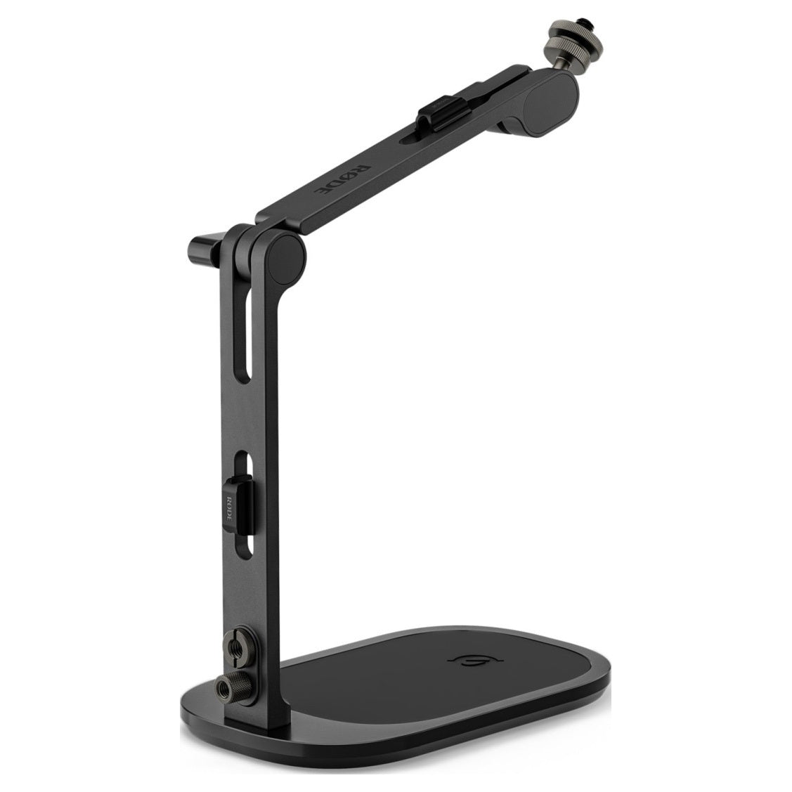 Rode DS3 black desktop studio arm, three-quarter view showing cork base inlay