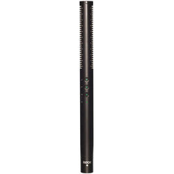 Shotgun microphone Rode NTG4+ with black body and directional design, used for professional audio recording and film production.