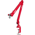 Rode PSA1+ broadcast microphone arm in vibrant red, adjustable with sleek design for professional studio setups.