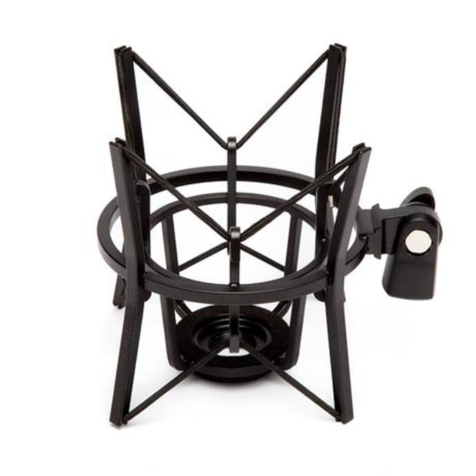 Rode PSM1 microphone shock mount with adjustable arm and mounting clip for professional audio recording equipment.
