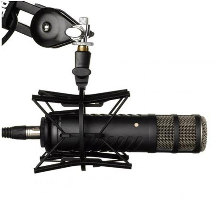 Rode PSM1 microphone shock mount with adjustable support and mounting hardware for professional studio or stage use.