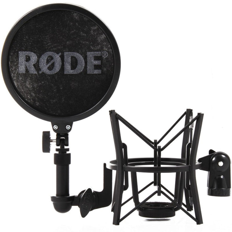 Rode SM6 microphone shock mount with adjustable design, secure grip, and branded Rode logo for professional audio recording.