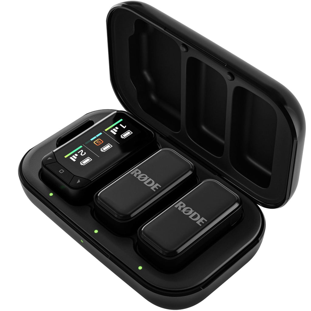 Rode Wireless Micro camera microphone kit with compact design and top-down view, ideal for high-quality audio recording.