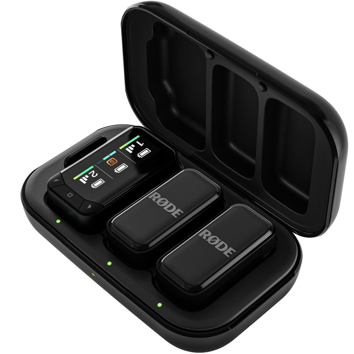 Rode Wireless Micro camera microphone kit with compact design and top-down view, ideal for high-quality audio recording.