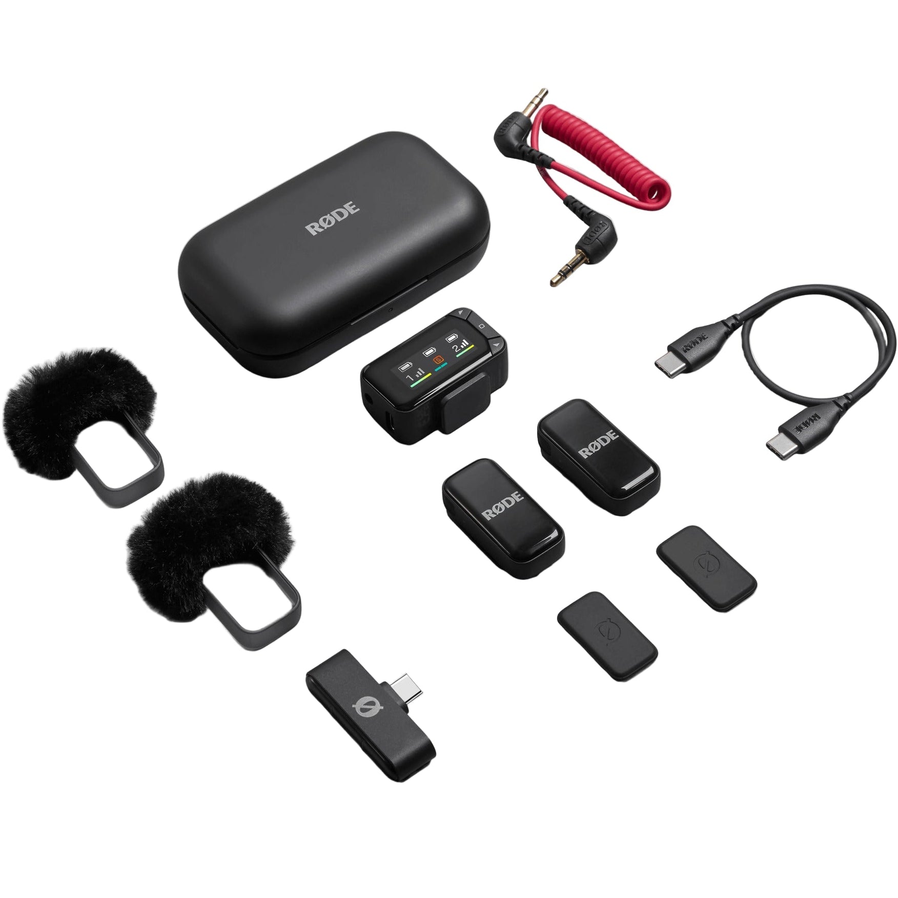 Rode Wireless Micro camera microphone kit with compact wireless transmitters and receivers for professional video recording.
