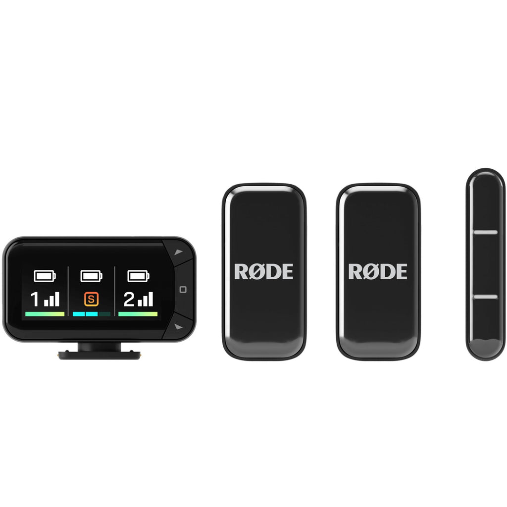 Rode Wireless Micro Camera Kit microphone with receiver and transmitter, designed for high-quality audio recording with cameras.