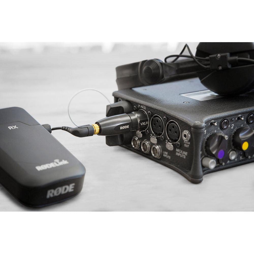 Rode VXLR+ adapter splitter with 4:3 connector, compact audio accessory for connecting microphones to audio devices.