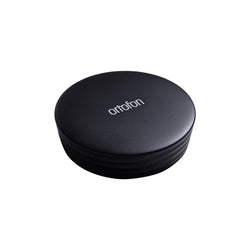 Black Ortofon record stabilizer weighing 240g, designed to enhance vinyl playback and reduce vibrations on turntables.